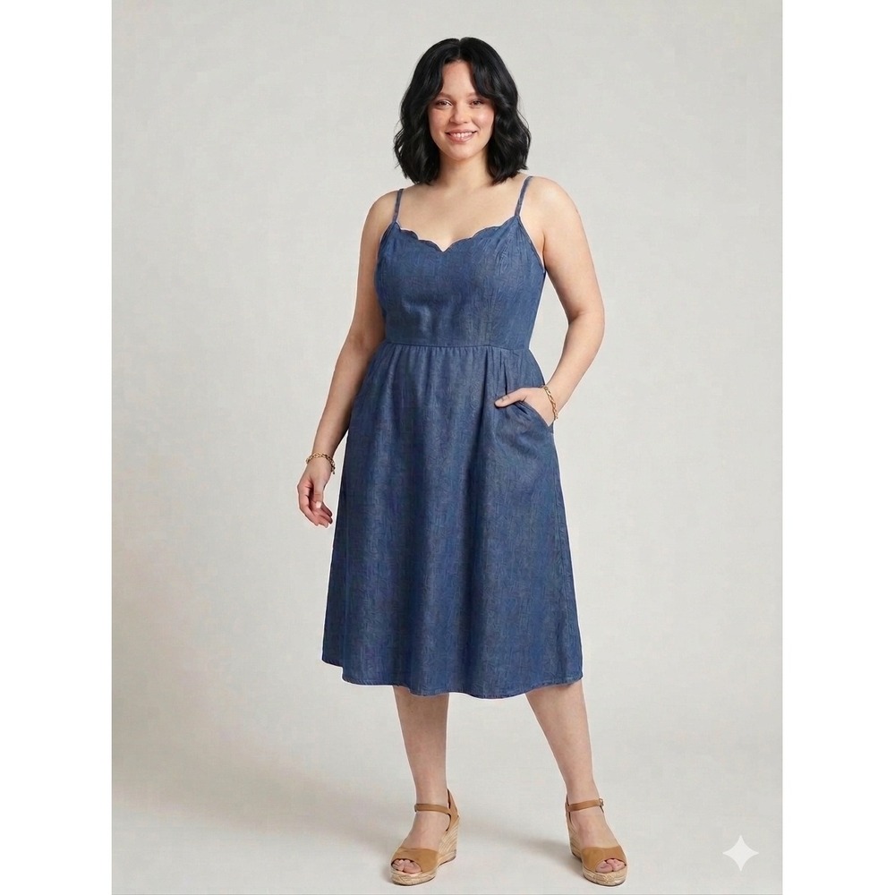 Market & Spruce‎ Womens Size XL Blue Denim Sweetheart Scallop Cowgirl Mini